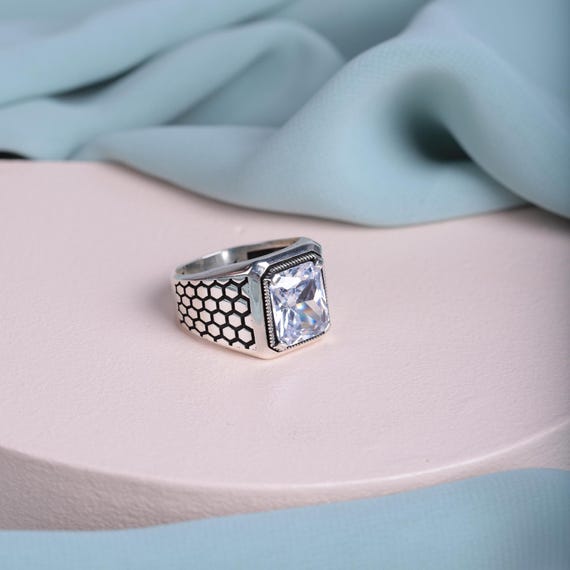 White Zircon Ring: Handmade 925 Sterling Silver, Turkish Design