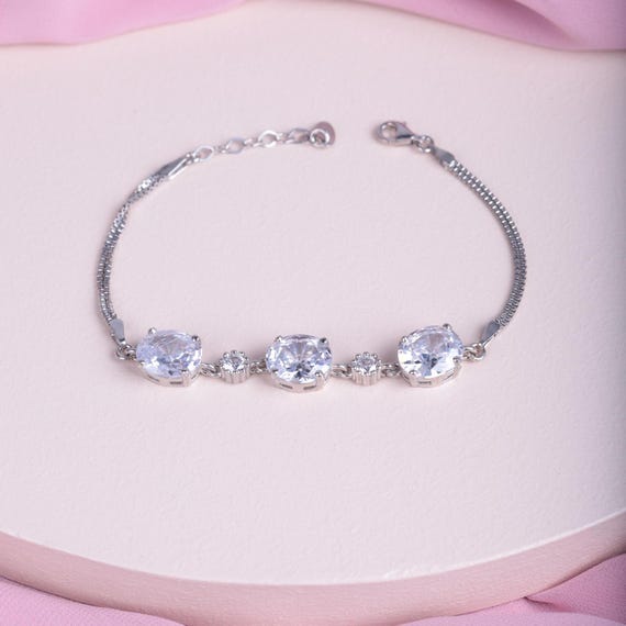Elegant Sterling Silver Bracelet with Sparkling Cubic Zirconia, Timeless & Adjustable Women’s Jewelry, Luxury Minimalist Bridal Bracelet