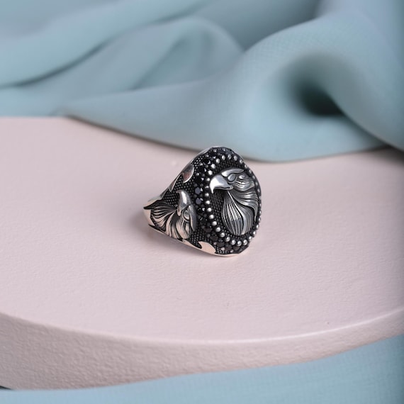 Majestic Eagle Men's Ring – Handmade 925 Sterling Silver Jewelry for Him – Unique Eagle Figure Ring – Perfect Gift Idea for Him, Eagle Ring