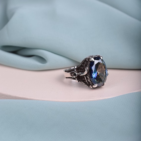 Mystic Topaz Sultan Ring: 925 Silver Claw Setting, Handmade Statement Jewelry