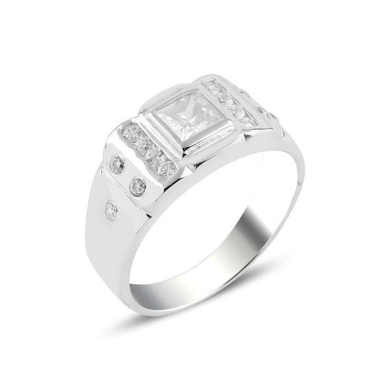 Elegant Handmade White Zircon Ring – 925 Sterling Silver, Turkish Craftsmanship, Gift for Him,Hand Made Rings,Gift For  Boyfriend, Gift Ring