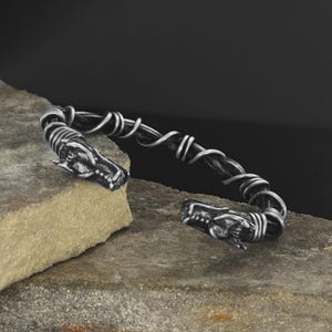925 Sterling Silver Dragon Bracelet for Men – Handmade Oxidized Viking Style Bracelet – Mythical Dragon Jewelry – Gift for Him