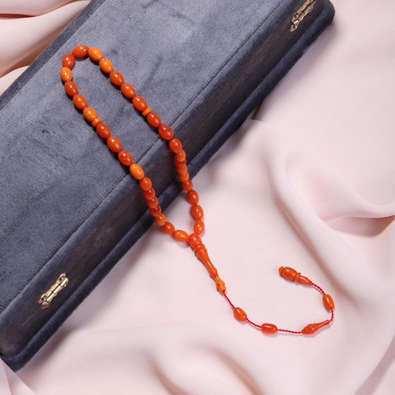 Swirled Orange Amber Wrist Tasbih,A-Grade Compact Misbaha for Daily Use,Stylish & Practical Islamic Prayer Beads,amber islamic beads