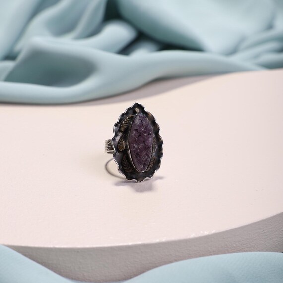 One-of-a-Kind Antique Amethyst Ring – Ottoman Style Handmade Sterling Silver Ring – Raw Crystal Healing Jewelry for Women, Mothers Day