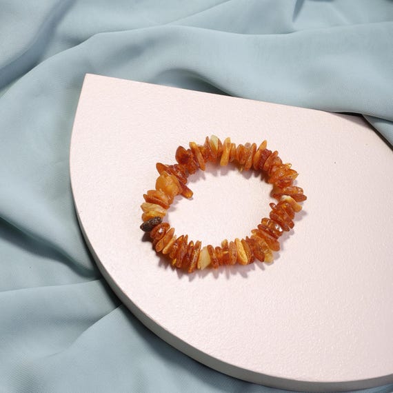 Raw Amber, Natural Stone Healing Bracelet | Unpolished Baltic Amber Jewelry | Minimalist Energy Bracelet | Handmade Crystal Gift, Spiritual
