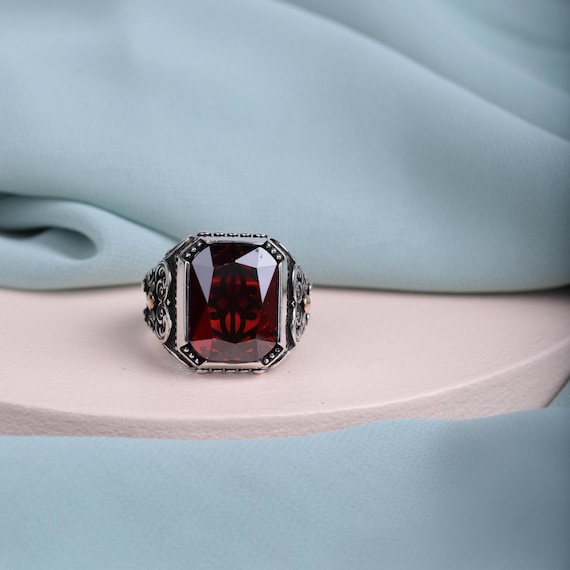 Majestic Red Garnet Men’s Ring • Handcrafted Ottoman Style Jewelry • Regal Sterling Silver Statement Ring • Gift for Him • Masterpiece, Men