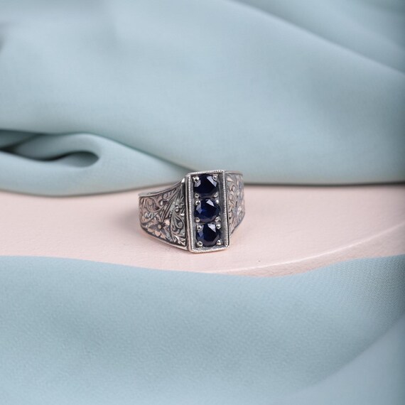Ottoman Men’s Ring • Triple Zircon Ring Blue White Red Black • Handmade Sultan Jewelry • 925 Sterling Silver • Unique Gift for Him, Men Ring
