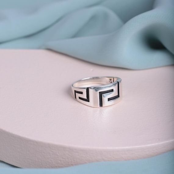 Handmade Sterling Silver Greek Key Ring: Symbol of Strength & Unity