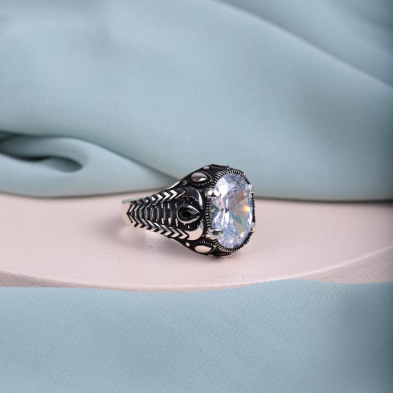 Snake-Inspired Men’s Ring • Unique 925 Silver Ottoman Design • Exotic Statement Ring with Zircon Stones • Valentine’s Day Gift for Him,
