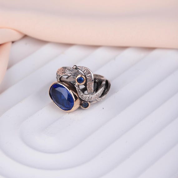 Adjustable Blue Sapphire Women’s Ring – Ottoman-Inspired Filigree Design – Elegant Gift for Women’s Day & Valentine’s Day, Antique Ring