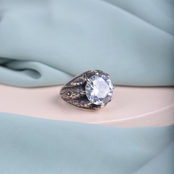 Handmade Zircon Ring with Claw Setting,Mastercrafted Artisan Jewelry,White, Red, or Blue Zircon,Ottoman Inspired Design Ottoman