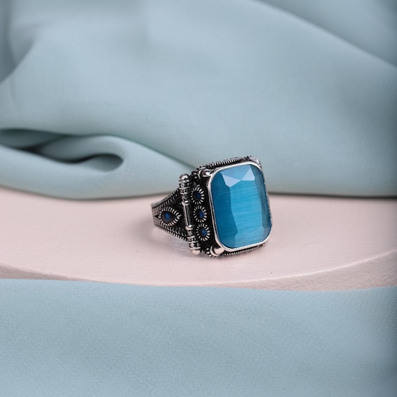 Men's Luxury Cat's Eye Stone Ring with Micro Zircon Detailing – Ottoman Inspired Design, Multistone, Valentine's Day