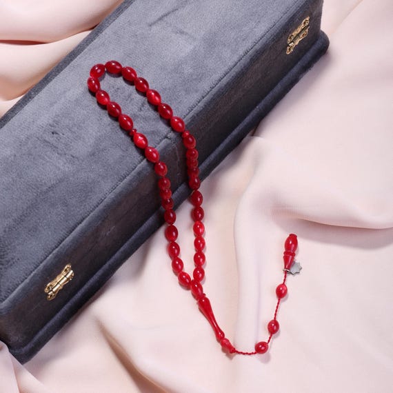 Red Iridescent Amber Tasbih,A-Grade Arpa Bead Misbaha,Luxurious Prayer Beads Gift for Him,Elegant Everyday Accessory,muslim gift for him