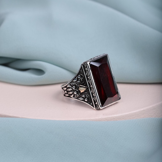 Understated Sophistication: Rectangular Stone Ring for Him, Gift for men, Zircon Stone Ring,