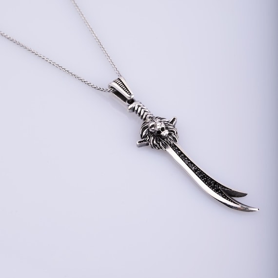 Hazrat Ali Sword Necklace for Men - Islamic Pendant with Black Mikro Zircon -Religious Gift for Him - Muslim Jewelry,Imam Ali Zulfiqar Sword