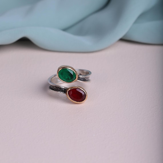 Hurram Sultan's Adjustable Size Ruby and Emerald Women's Ring, Hurrem Ring, Avant-Garde Style, Ottoman Style, Gift for Lover, Mothers Day