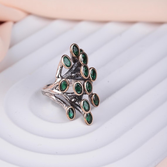 Emerald Green Women’s Ring | Ottoman Style Leaf Design Ring | Hurrem Sultan Inspired Jewelry | Elegant Gift for Women Day or Her,Mothers Day