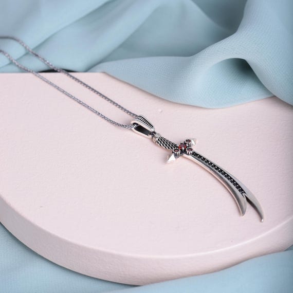 Hz. Ali Sword Necklace | 925K Sterling Silver Islamic Pendant with Micro Ruby | Handmade Religious Jewelry | Symbol of Strength,Gift for Him