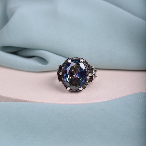 Mystic Topaz Sultan Ring for Men • Unique Claw Setting in 925 Silver • Original Gemstone • Handmade Gift Ring for Him • Statement Jewelry