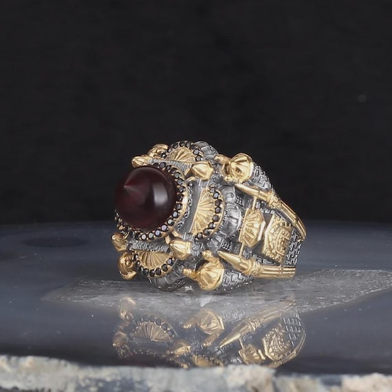 925 Sterling Silver Hagia Sophia Men's Ring – Ottoman Inspired Rhodium Plated Statement Ring – Historic Turkish Jewelry Gift for Him,