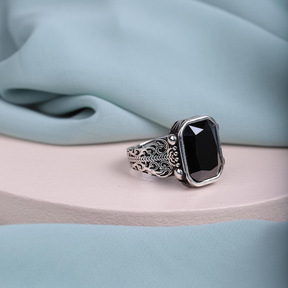 Sterling Silver Mens Ring • Handcrafted Masterpiece with Black Zircon, Blue Cat’s Eye or Red Zircon • Regal Gift for Him • Statement Jewelry