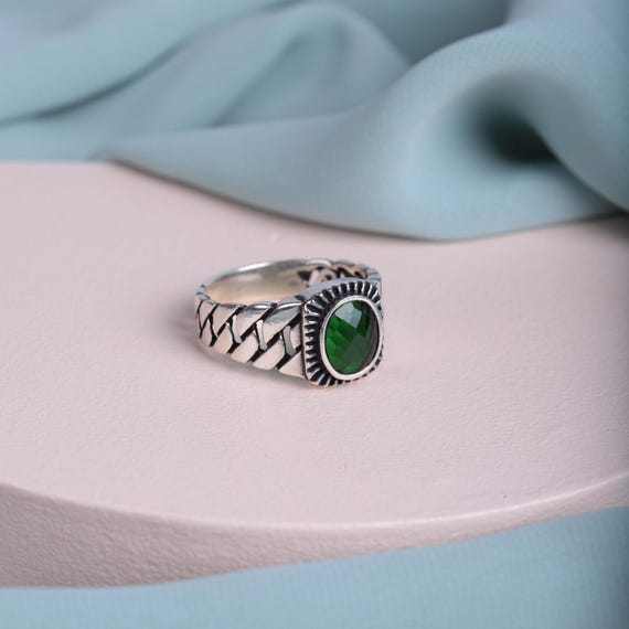 Handmade Green Zircon Ring: 925 Sterling Silver Turkish Design