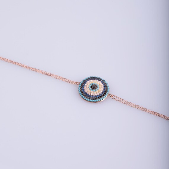 Chic Evil Eye Bracelet for Protection Style | Sterling Silver & Zircon Stones ,Sparkling Evil Eye Bracelet,Perfect Gift for Her, Gift ForHim