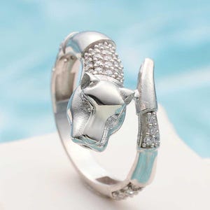 Bague panthère en argent sterling pour femme - Bague animal audacieuse avec zircons - Bijoux réglables en cadeau de chat sauvage, cadeau pour maman