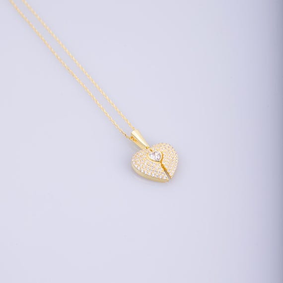 Dainty Heart Charm Necklace - Beautiful Present for Girlfriend, Sparkly Zircon Stones, Sterling Silver,925k Sterling Silver,Rose Gold