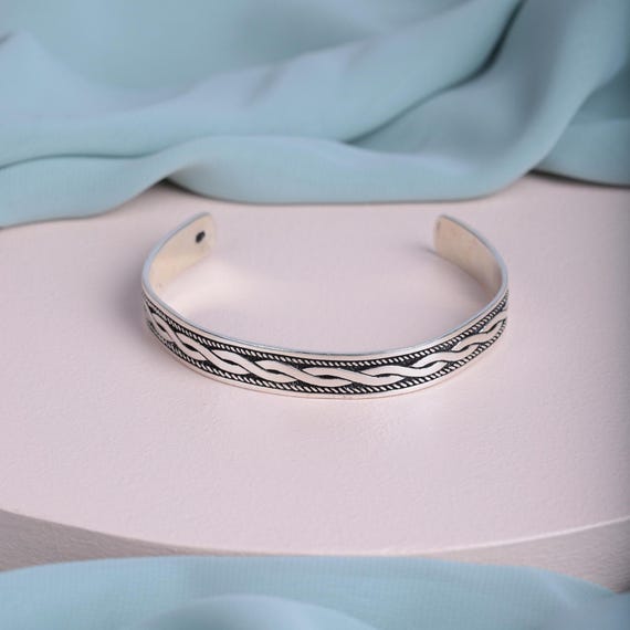 Men's 925 Sterling Silver Chain Bracelet - Handmade Adjustable Mixed Chain Bangle - Embroidered Silver Bracelet for Him, Men Gift Bracelet