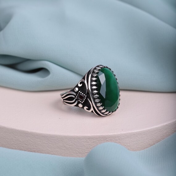 Regal Ottoman-Style Ring – Choose Your Gemstone: Emerald or Garnet,Gift For Men,Emerald,Garnet,Valentine's Day,Men Ring,Ottoman Style