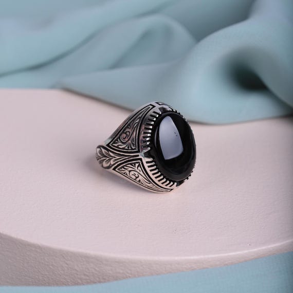 Handmade Sterling Silver Black Onyx Ring: Turkish Statement Jewelry