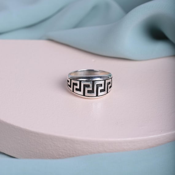 Greek Key Men’s Ring – 925k Sterling Silver Turkish Handmade Ring,Ancient Greek Jewelry for Him – Bijoux Grec, Griechischen Schmuck,Men Ring