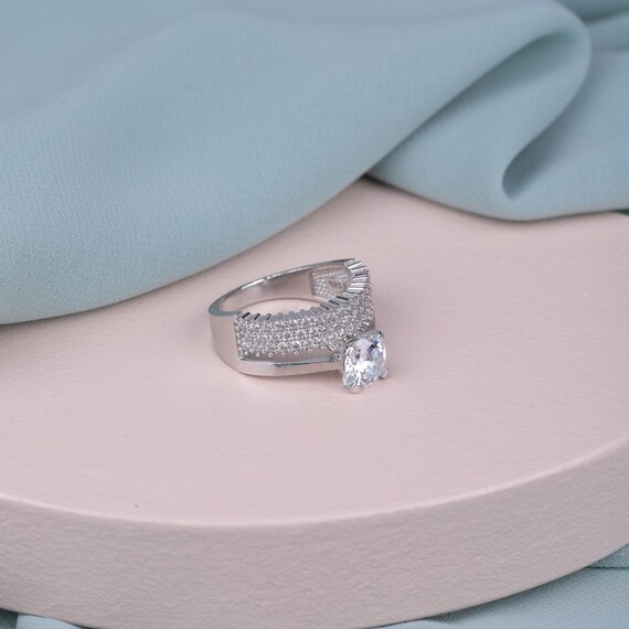 Sparkling Zircon Love Token Ring for Her - Elegant Sterling Silver Engagement Band, Sterling Silver,Valentine's Day, Gift For Love