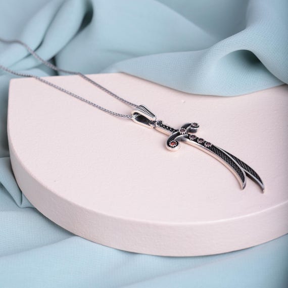 Ali Zulfiqar Sword Necklace | Handmade 925 Sterling Silver Islamic Pendant | Red Zircon Sword Jewelry | Unique Gift for Him | Religious Gift