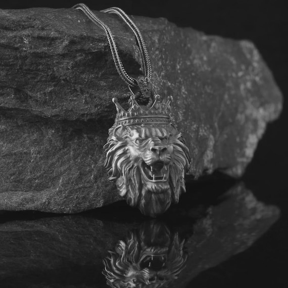 Lion Head Pendant Necklace for Men – 925 Sterling Silver Bold Animal Jewelry – Strength & Courage Symbol – Gift for Him