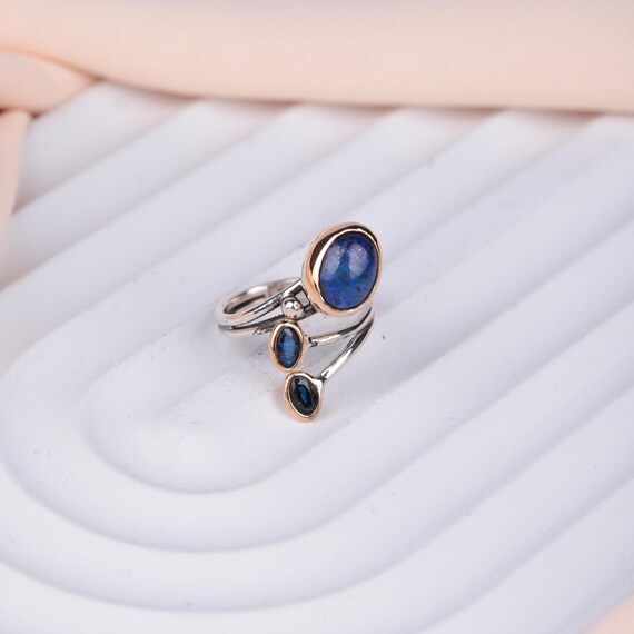 Blue Lapis & Zircon Women’s Ring – Gold-Plated Ottoman Style Statement Jewelry – Elegant Valentine's Day Gift – Ring for Her, Women Ring,