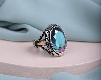 Ottoman Sultan Mehmed Ring – Men&#39;s Multicolor Stone Ring, Turkish Jewelry Gift for Him, Ottoman Style Ring, Valentine&#39;s Day Gift,Sultan Ring