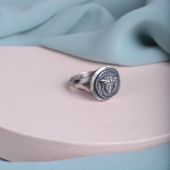 Medusa Signet Ring: Handmade 925 Sterling Silver Byzantine Jewelry