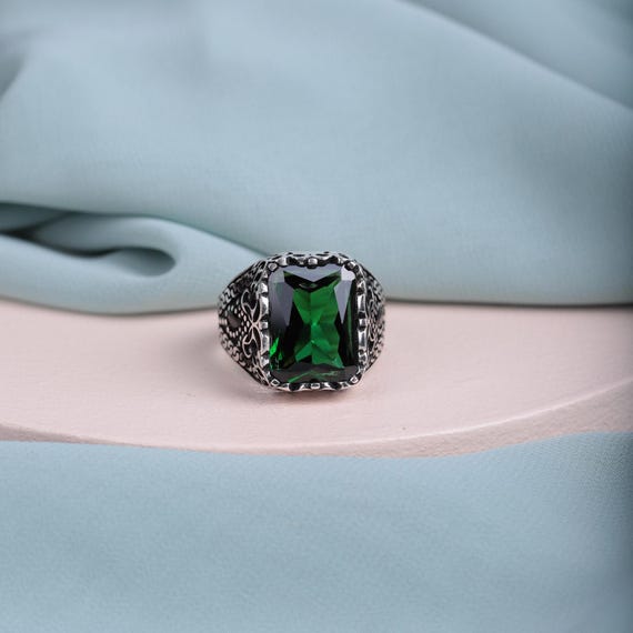 Handcrafted Zircon Men's Ring – Exquisite Ottoman Design with Intricate Motifs, Silver Statement Ring,Men's Silver Ring,Valentine's Day