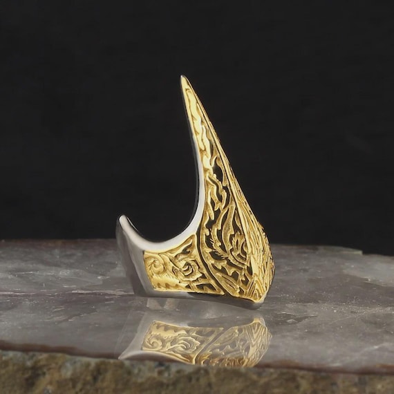 Gold Plated Archer Thumb Ring – Sterling Silver Men’s Zihgir Ring, Ottoman Archery Style Statement Jewelry, Men Ring, Ottoman Ring