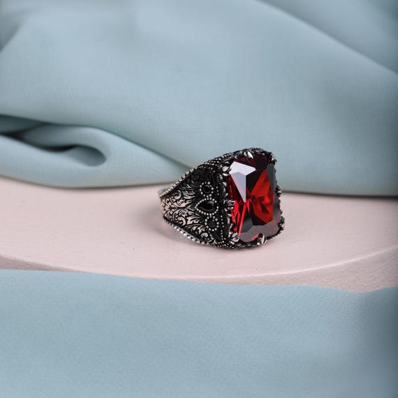 Handcrafted Ottoman Style Zircon Men’s Ring • Special Design Jewelry • Perfect Valentine’s Day Gift for Him • Unique Gift for Lover,Men Ring