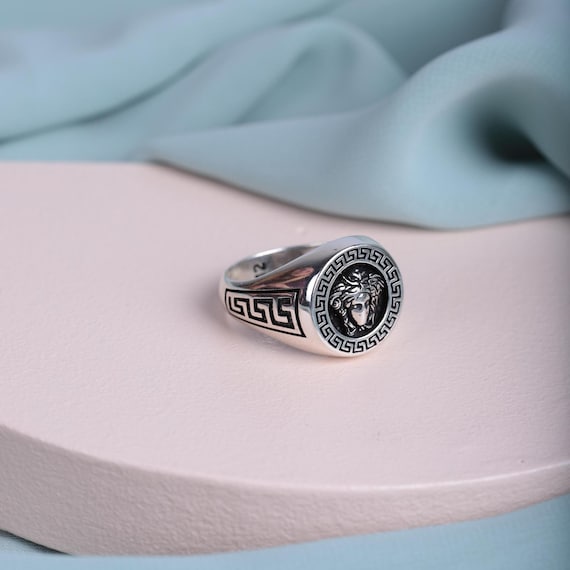 Medusa Signet Ring: 925 Sterling Silver Byzantine Style