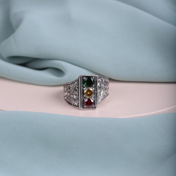 Ottoman Men’s Ring 925 Sterling Silver - Multicolor Zircon Stone Ring - Handmade Turkish Jewelry - Gift for Dad -Statement Ring Men