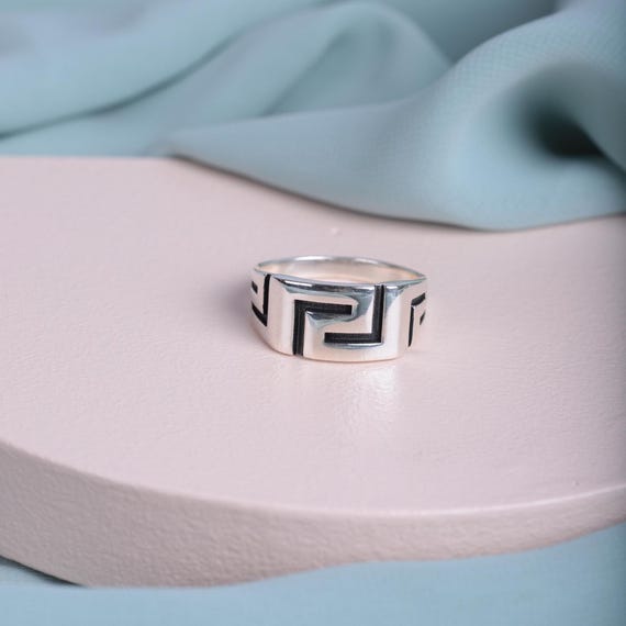 Men’s Greek Meander Ring – Handmade 925 Sterling Silver Ring – Ancient Greek Jewelry Symbolizing Strength & Unity – Gift for Him, Men Rings