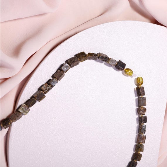 Fossil Earth-Tone Cube Amber Necklace | Natural Baltic Amber Statement Jewelry | Grounding & Healing Energy | Handmade Boho Gift, Necklace