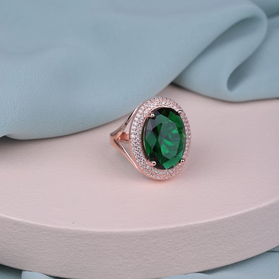 Regal Ottoman Style Emerald Ring in Rose Gold Plating - Perfect Gift for a Loved One, Gift For Lovers,Exquisite Gift for Her, Women Rings