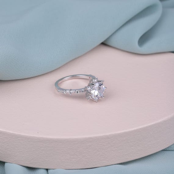 Starburst Diamond Ring, Unique Handmade Engagement Ring, Celestial Jewelry, Dainty Star Ring, Silver,Valentine's Day, Gift For Lover