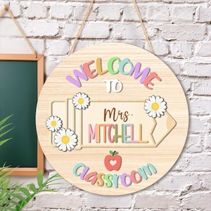 Personalized Teacher Gifts, 3D Teacher Door Sign, Teacher Welcome Sign, Classroom Door Sign, 1st Day of School Decor,Back to School Gift,