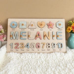 Wooden Busy Board Puzzle, Personalized Name Puzzle Toy, Baby Girl Gift, Nursery Decor, First Easter Gift, Custom Gift, One Year Old Gift